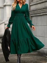 Notched Long Sleeve Tiered Dress